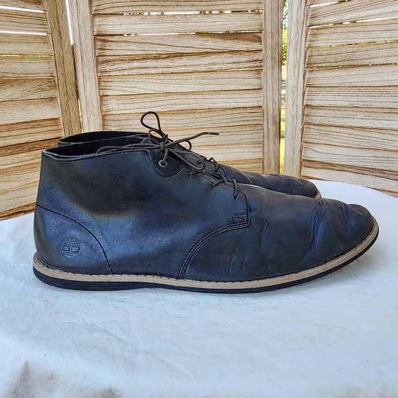 Timberland Sz 11 Black Leather Chukka Boots Minimalist Quiet Luxury Lace Up main image 5